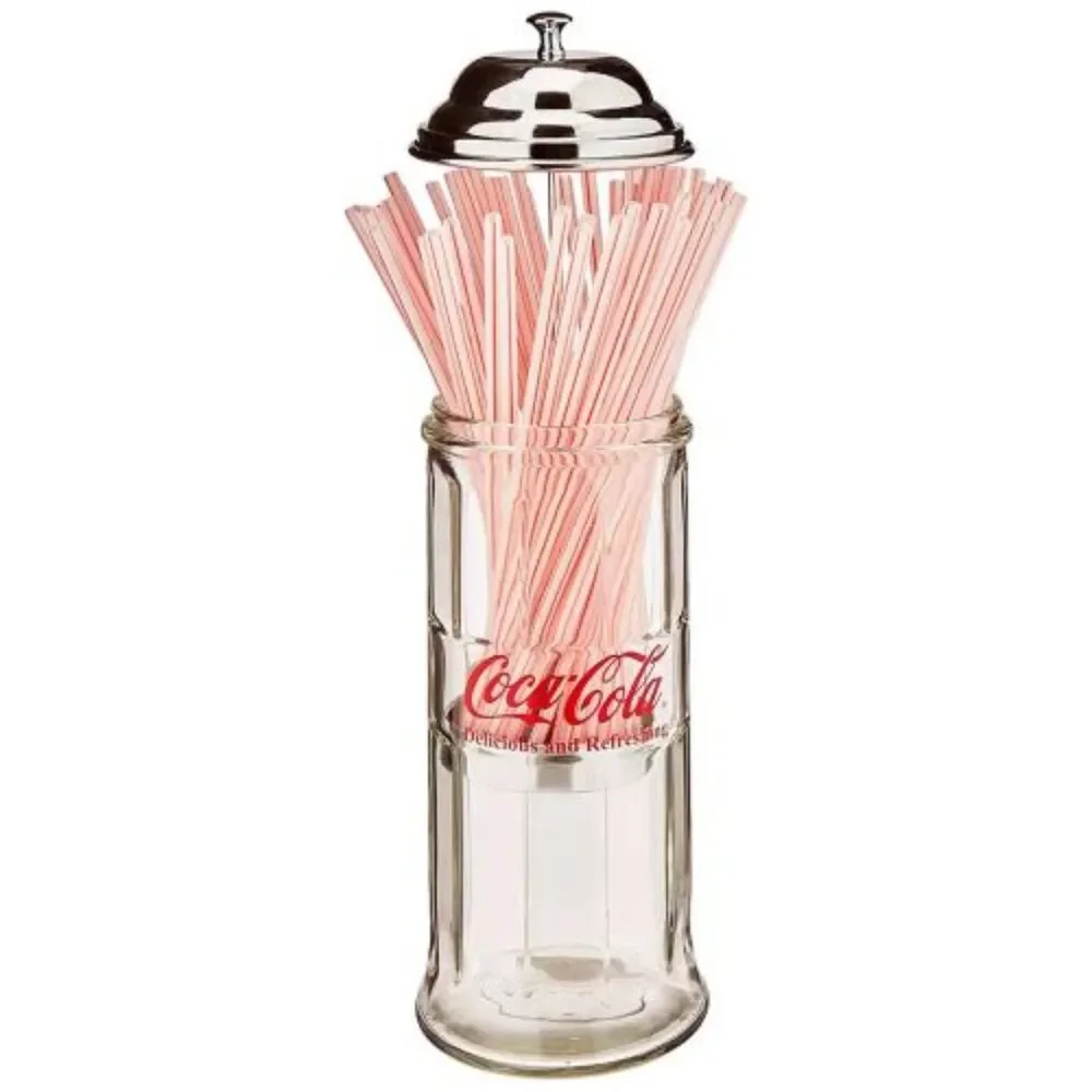 Vintage Coca Cola Straw Dispenser Glass Holder Jar Coke Bottle Soda Drink Diner